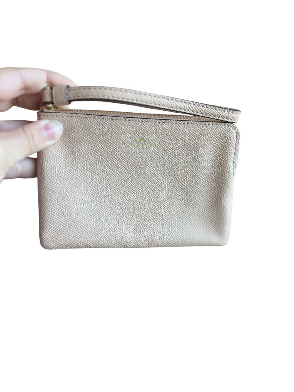 Coach Pebbled Leather Wristlet in Light Beige